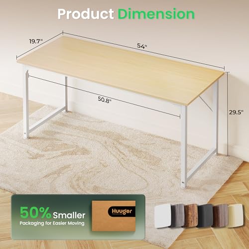 Image of Huuger Computer Desk, 54 Inch Office Desk, Gaming Desk with Storage, Writing Desk Work Desk for Home Office, Study, Modern Simple Desk, Large Legroom, Metal Frame, Maple