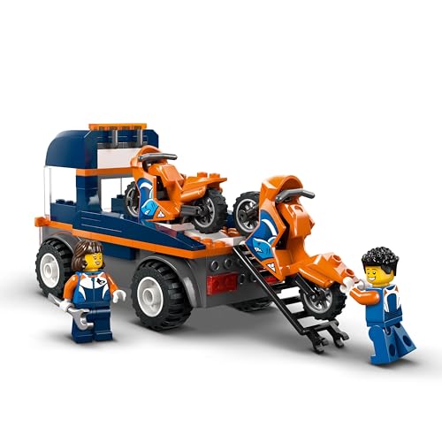Image of LEGO City Motorcycle Transporter - Toy Vehicle Building Set - Flatbed Truck - 2 Minifigures - 60491