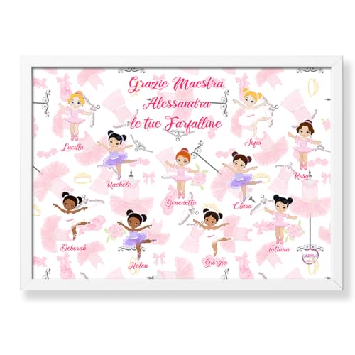 Quadretto Personalizzato per la Maestro insegnante danza classica con disegni e nomi delle ballerine Regalo Unico e Significativo fine corso saggio di ballo