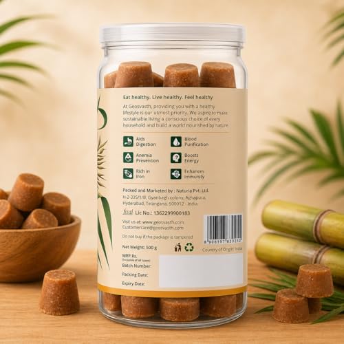 Image of Geosvasth Organic Jaggery Cubes | Unrefined & Nutrient Rich Gud |Preservative Free | Desi Gol,Gur, Vellam, Sharkara Bellam | Healthy Sugar Substitute, Iron Boosting | Traditionally made 600g Pack of 2 (600g x Pack of 3)
