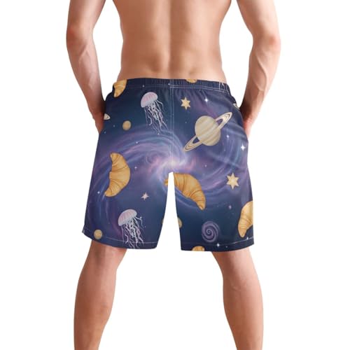 Men's Swim Trunks Quick Dry Swimming Shorts with Pocket Croissant Jellyfish Planets Stars Swimsuit Trunks2