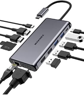 USB C Docking Station, MAVINEX Triple Display USB C Hub with Dual 4K HDMI & 1080P VGA, 100W Power Delivery, 1Gbps Ethernet, USB-C and 4 USB-A Data Ports, SD TF Card Reader, for MacBook and Windows