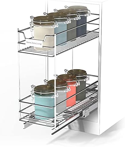 Home Zone Living Pull Out Kitchen Cabinet Organizer with Two Tiers of Storage, 7” W x 20” D