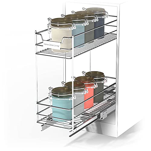 Home Zone Living Pull Out Kitchen Cabinet Organizer With Two Tiers Of Storage, 7” W X 20” D #TOP23