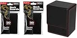 COMBO- BCW Black Deluxe Leatherette Deck Case plus 2 50ct Pks (100) of BLACK Double Matte Deck Guard Sleeves for Collectable Gaming Cards like Magic The Gathering MTG, Pokemon, YU-GI-OH!, & More. Embossed Dragon Graphic, BOX.
