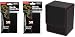 COMBO- BCW Black Deluxe Leatherette Deck Case plus 2 50ct Pks (100) of BLACK Double Matte Deck Guard Sleeves for Collectable Gaming Cards like Magic The Gathering MTG, Pokemon, YU-GI-OH!, & More. Embossed Dragon Graphic, BOX.
