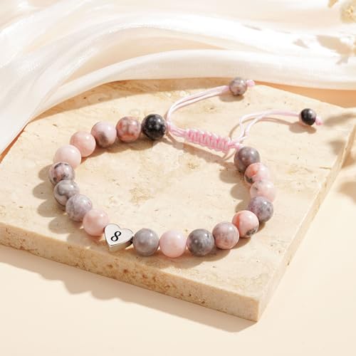 Image of WEDDINEN 5-14 Year Old Birthday Gifts for Girls, Adjustable Pink Nature Stone Heart Bracelet with Message Card for Daughter Granddaughter Niece Sister Friend