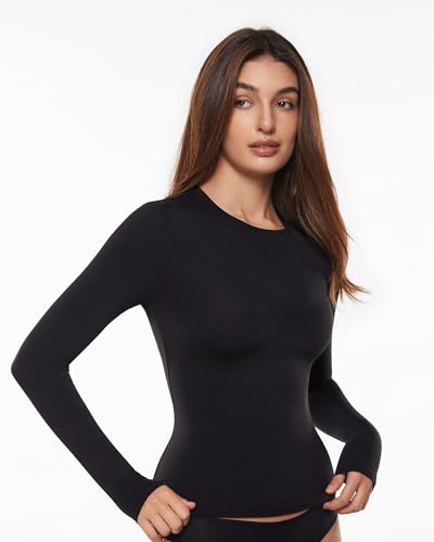 INLYRIC Women's Long Sleeve T-Shirts Crew Neck Basic Fitted Slim Tees Thermal Going Out Trendy Crop Tops3