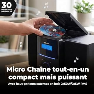 Denver Micro Chaine HiFi stéréo compacte - Radio FM - Lecteur CD - AUX - Fonction Horloge et Réveil - MCA240 - Noir