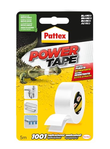 Pattex Power Tape, Nastro Telato Americano, Isolante per Carichi Pesanti, Per Tutti i Materiali, Impermeabile, Universale, Per Riparazioni, Fissaggio, Imballaggio, Bianco, 48mmx5m