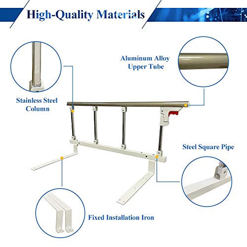 Bed Rails For Elderly Adults Seniors Bed Cane Assist Bar Railings Handle Bedside Rail Adjustable Safety Hospital Assistive Devices Guard Fall Prevention Handicap Grab Bar Support Rail - 37"X14" #TOP2