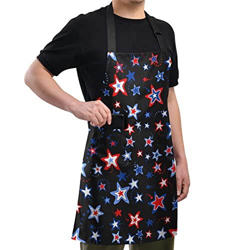 Aflyko 4Th Of July Apron American Stars Red Blue Space Men Women Kitchen Bbq Cooking Drawing Chef Apron Adjustable Neck Hidden Pockets Holiday Present Independence Day American Housewarming Gift 27.5" #TOP1