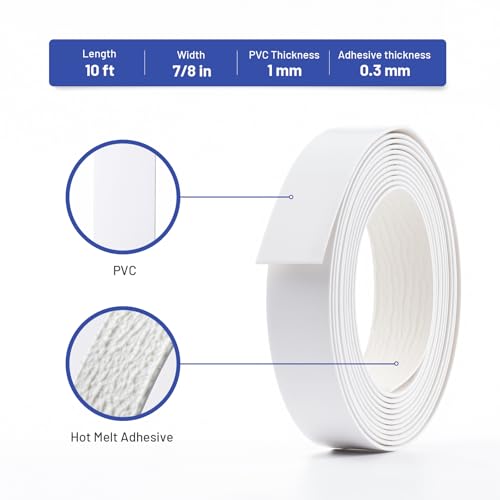 Image of PVC Edge Banding 7 /8 inch x 10 ft Veneer Edge Banding White with Hot Melt Adhesive Pre - glued Iron on Edging Tape Trim for Cabinet Plywood Repairs and Furniture Restoration