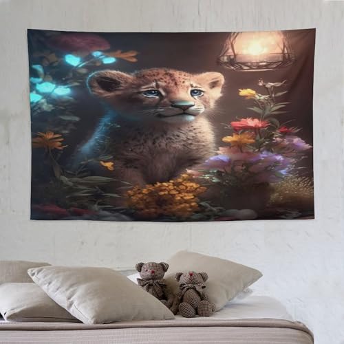 Tapisserie murale suspendue lion cub pazzk decoration chambre et salon 150x230