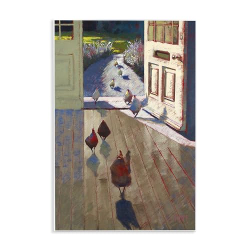 Chicken Farmhouse Doorway, 13 x 19 Inch Mounted Print on Wall Plaque