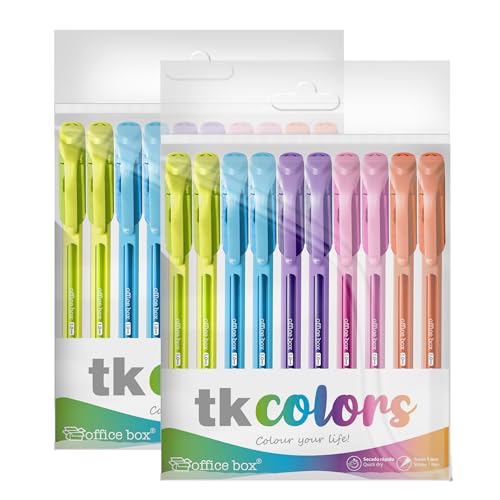 office box Boligrafos TK - Canetas de tinta Semigel com ponta metálica e corpo triangular em Soft Touch que escreve mais de 1 km by (Tk Colors - Pack de 20 Variedades)