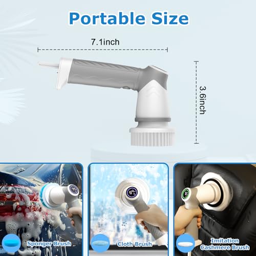 Image of DAESUNG Electric Spin Scrubber, Cordless Power Scrubber & Electric Cleaning Brush with 7 Replaceable Heads, Dual Speed IPX7 Waterproof Handheld Scrubber for Bathroom, Shower & Tile Cleaning