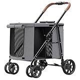 Dog Stroller, 4 Wheels Folding Cat Dog Pram with Large Storage Bag, 360 ° Universal Front Wheel, Pet Stroller for Small Dogs(Grey)