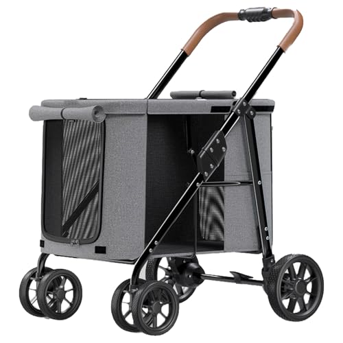 Dog Stroller, 4 Wheels Folding Cat Dog Pram with Large Storage Bag, 360 ° Universal Front Wheel, Pet Stroller for Small Dogs(Grey)