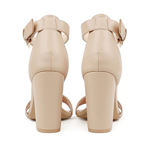 JOY IN LOVE Womens 3.5" Block Heel Ankle Strap Sandals, Nude Matte, 9 by JOY IN LOVE - Used condition - Image 5