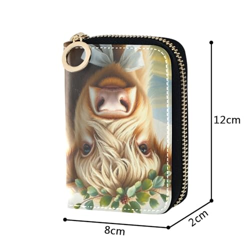 Zippered Women's Wallets Small Credit Card Wallets RFID Blocking Cute Highland Cow Zipper Travel Wallet with Key Ring3