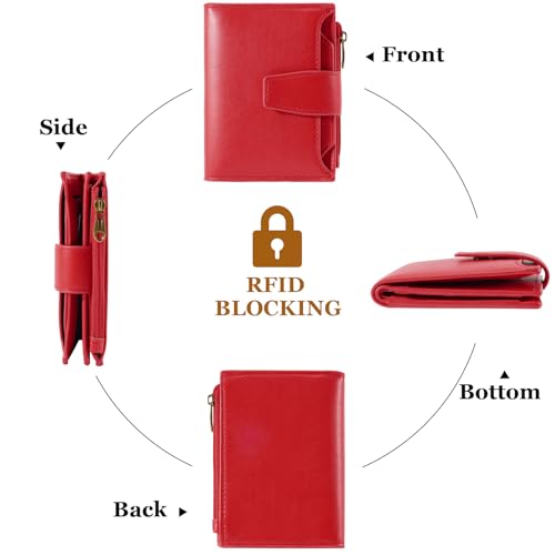 Image of Airkit Small Wallet Women RFID Blocking PU Leather Bifold Compact Card Holder Wallet for Women with Zipper Coin Pocket 4 ID Window