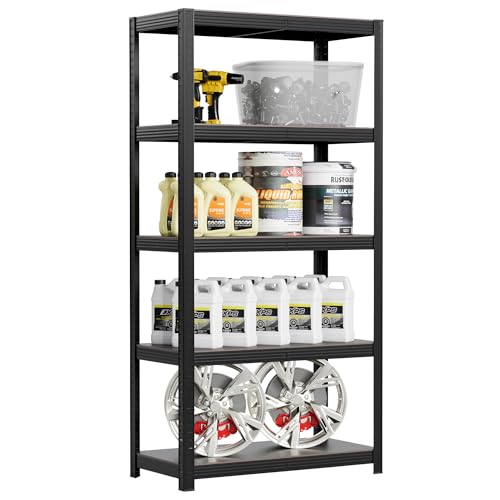 Garage Shelving Unit 90x40x180cm Heavy Duty Industrial Steel Black Storage Shelves 5-Tier Adjustable Pallet Metal Racking Shelving with 175KG Capacity Per Tier for Garage, Warehouse & Workshop