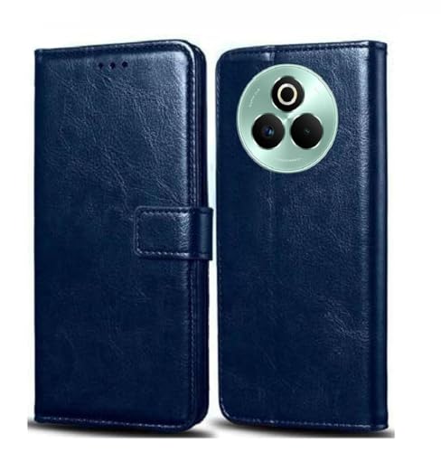 Image of Vintage Magnatic Closer Matte Leather Flip Cover for Compatible Model with Realme RMX5032 / P3 Pro 5G - Navy Blue