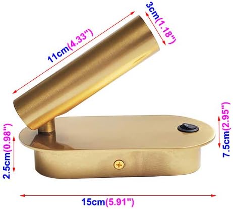 3W LED Hotel Bedroom Bedside Reading Light Fixture On/Off Switch Oval Base Gold 4000K