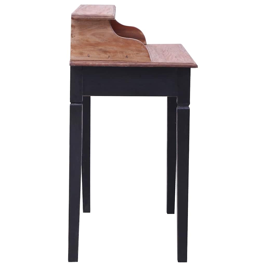 Makastle Bureau Secrétaire en Bois Massif d'Acajou 90x50x101 cm avec 6 Tiroirs et 1 Compartiment, Naturel et Noir, Finition Vintage