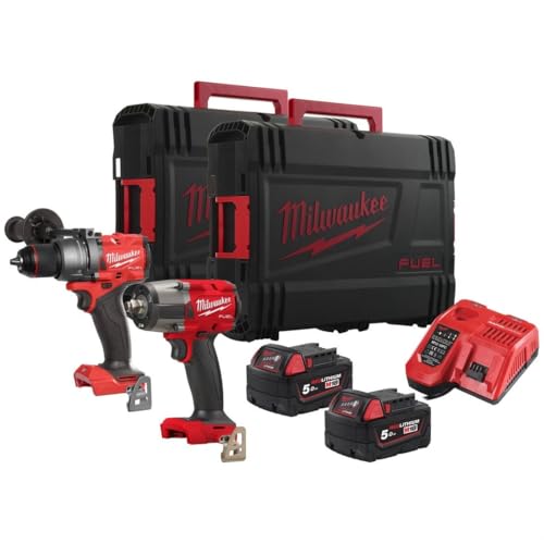 Milwaukee M18FPD3 & M18FMTIW2F12 Combi Drill & 1/2 Impact Wrench Kit M18FPP2F3-502X