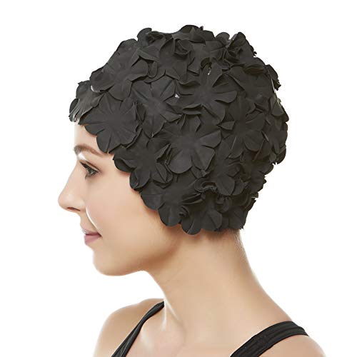Beemo Floral Petal Ladies Bathing Swim Cap - Black #TOP4