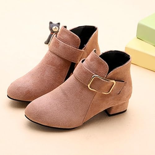 IWIHMIV Girls Ankle Boots Low Chunky Heel Casual Booties with Classic Side Zipper Toddler Girls Dress Short Boots3