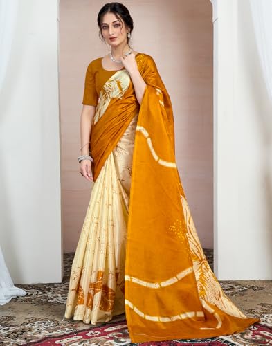 Image of SIRIL Women's Cotton Printed Saree With Unstitched Blouse Piece