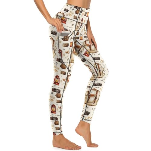 Legging de yoga taille haute outils de camping femme pantalon imprimé poches