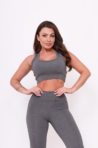 Conjunto Fitness Legging E Top Roupas De Academia Feminino (Cinza, M)