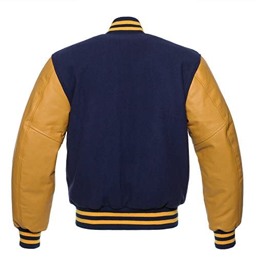 Stewart & Strauss C136-2XL Varsity Letterman Jacket Navy Blue Wool & Gold Leather