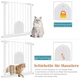 Aufun Treppenschutzgitter Türschutzgitter Kinder ohne Bohren, für 75-85 cm breit, Türgitter mit Druckbefestigung, selbstschließend, Metall Gitter, Hundesicherheitsgitter mit Katzenklappe (Weiß)