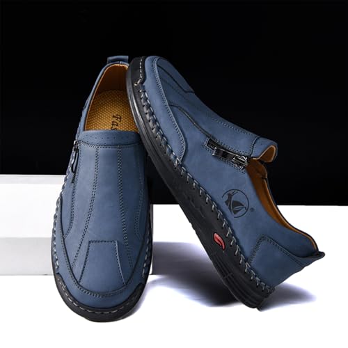 Men's Leather Slip-On Loafers Anti-Slip Sole Retro Round Toe Handsewn Detailing Lightweight Driving Shoes for Walking & Everyday Wear3