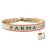 happymaker - Karma Armband, Armband Damen Boho, Stoffarmband mit Statement und Unendlichkeitszeichen in Gold, wasserfest und handmade in Deutschland