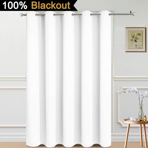 Image of Yakamok Pure White Blackout Patio Door Curtain Panels W70 x L84, 1 Panel | Noise Reducing Barrier Panel for Sliding Glass Door, 2 Thick Layers Heat Full Light Blocking Patio Door Drapery
