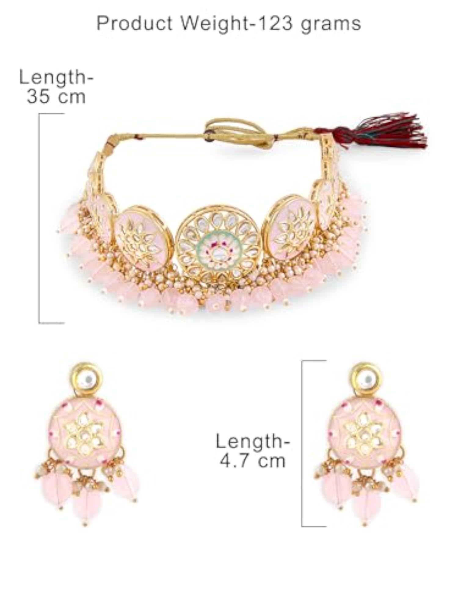Green Meenakari Kundan Beads Necklace Earring & Ring Set