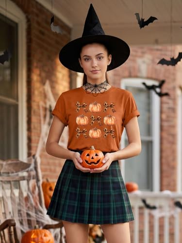 Halloween Shirts for Women Spooky Season Shirt Pumpkin Ghost Graphic tees Casual Short Sleeve Tops - image 2