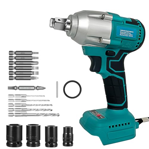 Cordless Impact Wrench for Makita 18V Battery,Max Torque 520N.m,1/2 Inch Chuck, with 16pcs Accessories,for Family Car,Pickup Truck(No Battery)