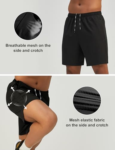 Pesfix Mens 7'' Lightweight Athletic Shorts Quick Dry Gym Workout Running Shorts with Zipper Pockets Black,Large - Image 3