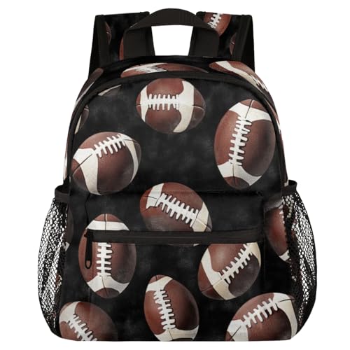 Image of Toddler Sports Backpack for Boys Girls,12 Inch Kids Backpack for Preschool Kindergarten Elementary,Lightweight Small Bookbag with Chest Strap for Daycare Travel,Footballs Rugby Ball Texture