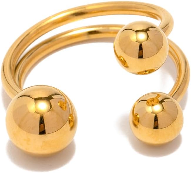 OIDIMS Round Ball Wrap Statement Ring for Women Men Stainless Steel Gold-Tone Plated Layered 3 Fashion Balls Open Finger Rings Comfort Fit Geometric Unique Style Party Jewelry Gift