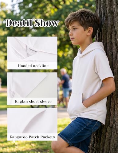Image of Spring&Gege Boys Light Weight Short Sleeve Hoodie Casual Solid Pullover Hooded T-shirt with Pocket