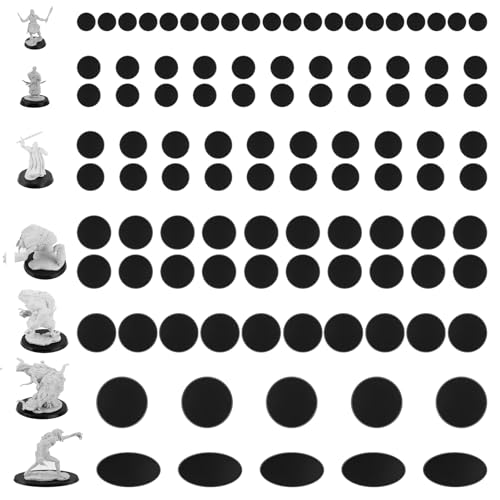 DisplayMore 100Pcs Plastic Model Miniature Bases 7 Different Sizes Wargame Accessories 4mm/0.16 Thick Circular War Figure Display Stands For Gaming Miniatures or Wargames Role Playing Board Game Figure Toy (100PCS-7 Size Mix-Black)