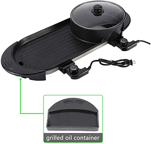 HYDDNice 2 in 1 Electric Grill with Hot Pot, 1000W Multifunctional Electric Barbecue and Hot Pot, Separate Temperature BBQ Hot Pot